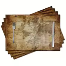 4pcs, Retro Nautical Map of The World Placemats